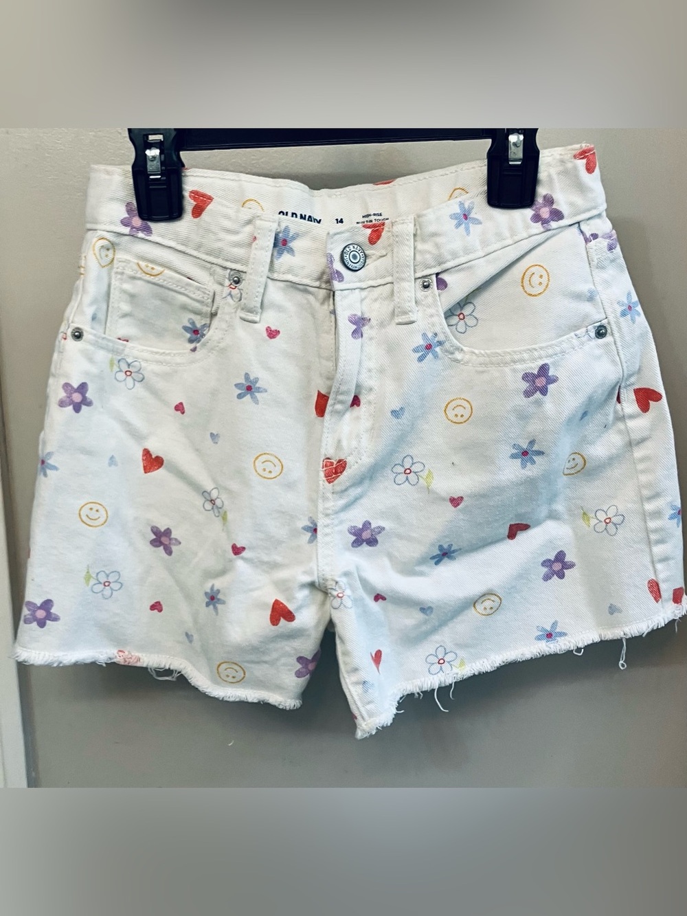 Girls Old Navy Built In Tough High Rise Denim Shorts, White With Color Accents